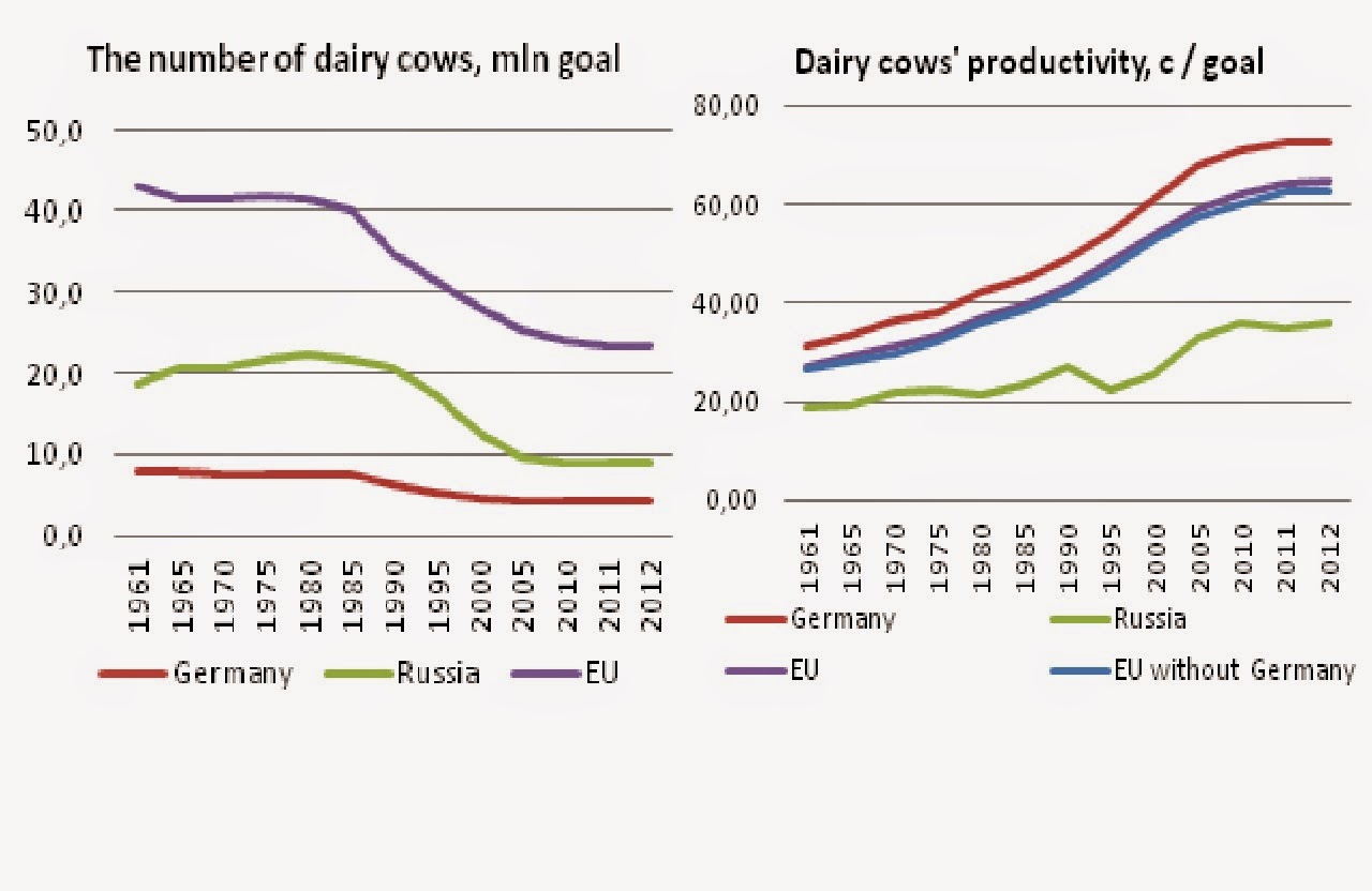  The number of dairy cows, mln goal and their productivity, c/goal